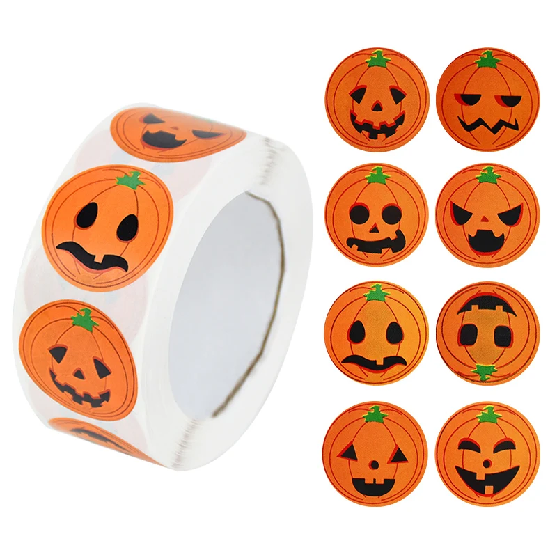 

500pcs 2.5cm Halloween Pumpkin Paper Sticker Trick Or Treat Candy Gift Packaging Bags Self Label Stickers Halloween Party Decor