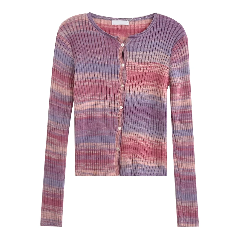 

Comfortable gradient round neck small breasted thin slim knit sweater