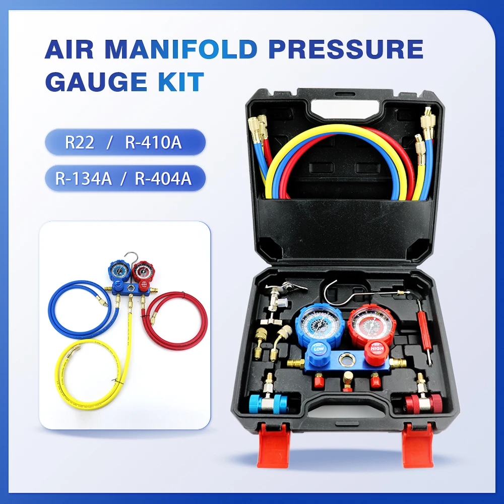 Manifold Car Air Conditioning Diagnostic Freon Charging Pressure Gauge Set Fits R134A R404A R410A R22 Refrigerants Regulator