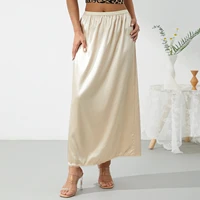 Elastic Waist Inner Lining Midi Skirt Women Solid Color Satin Half Slip Underskirt Long Underskirt for Ladies White/Black/Yellow - Image 5