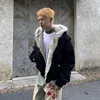 American Fashion Solid Color Fur Collar Cotton Hooded Jacket Men Autumn Winter Street Loose Velvet Thickened Casual Jacket 2