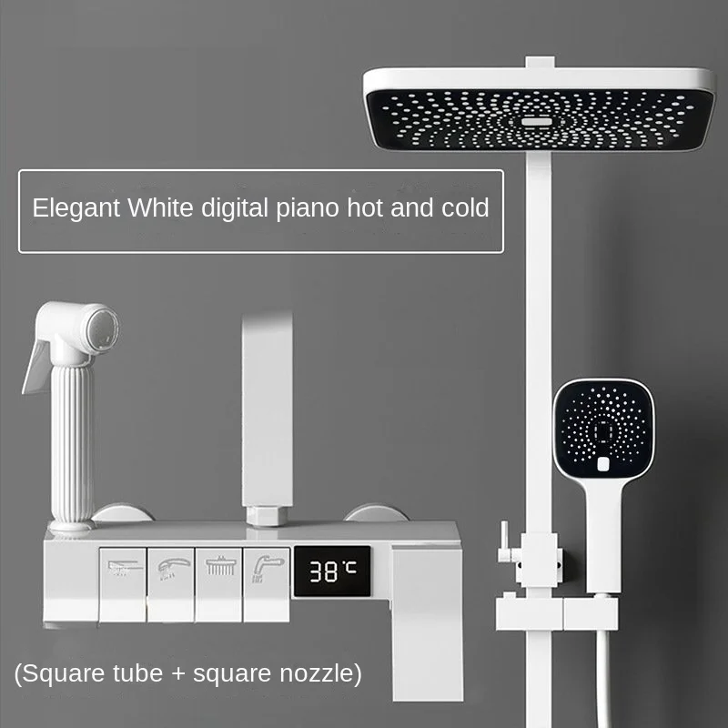 Simpleร้อยสีขาวชุดฝักบัวห้องน้ําดิจิตอลจอแสดงผลThermostat Home Showerทองแดงทั้งหมดสีขาวBathหัวฉีด 1