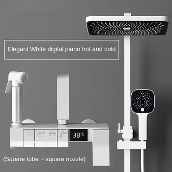 Simpleร้อยสีขาวชุดฝักบัวห้องน้ําดิจิตอลจอแสดงผลThermostat Home Showerทองแดงทั้งหมดสีขาวBathหัวฉีด 1