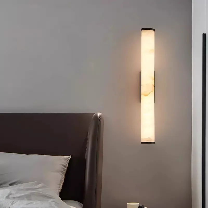 Marble Wall Light Spain Natural marble LED Wall Light Luxury 3 Color Dimming AC85~265V Copper Wall Lamp For Indoor Aisle TV Background Decoration
