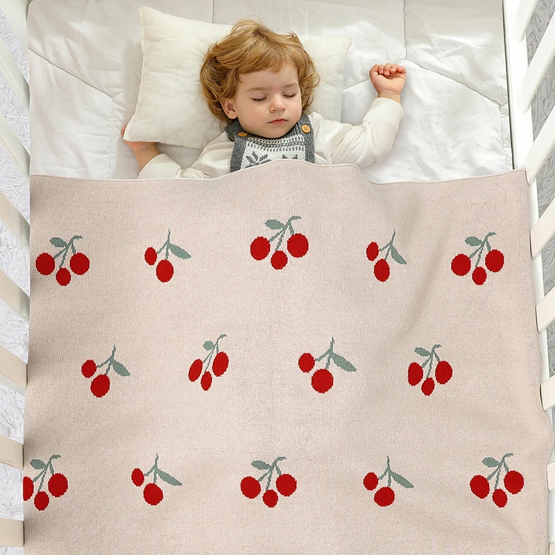 Cute Cherry Print Infant Throws Shawls Skin-friendly Muslin Baby Boys & Girls Swaddle Blankets 0-24 Months Baby Security Blanket 3
