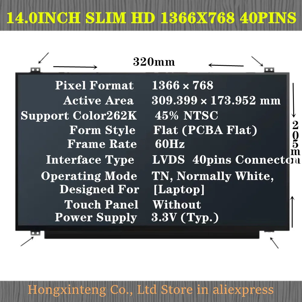Laptop Lcd Led Screen Display Matrix 14 Slim 40 Pinos hd B140xw02 v1 v2 N140bge-l41 L42 Lb2 N140b06-l06 Lp140wh2 Ltn140at20 - Imagem 4