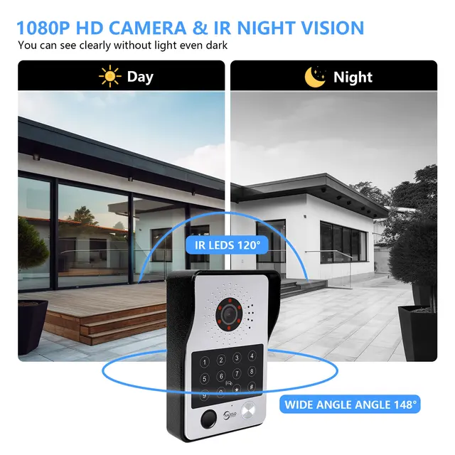 ANJIELO 5in1 Fingerprint Unlock Tuya Smart Wifi Video Intercom System Video Door Phone Camera with Motion Detector 1080P 4