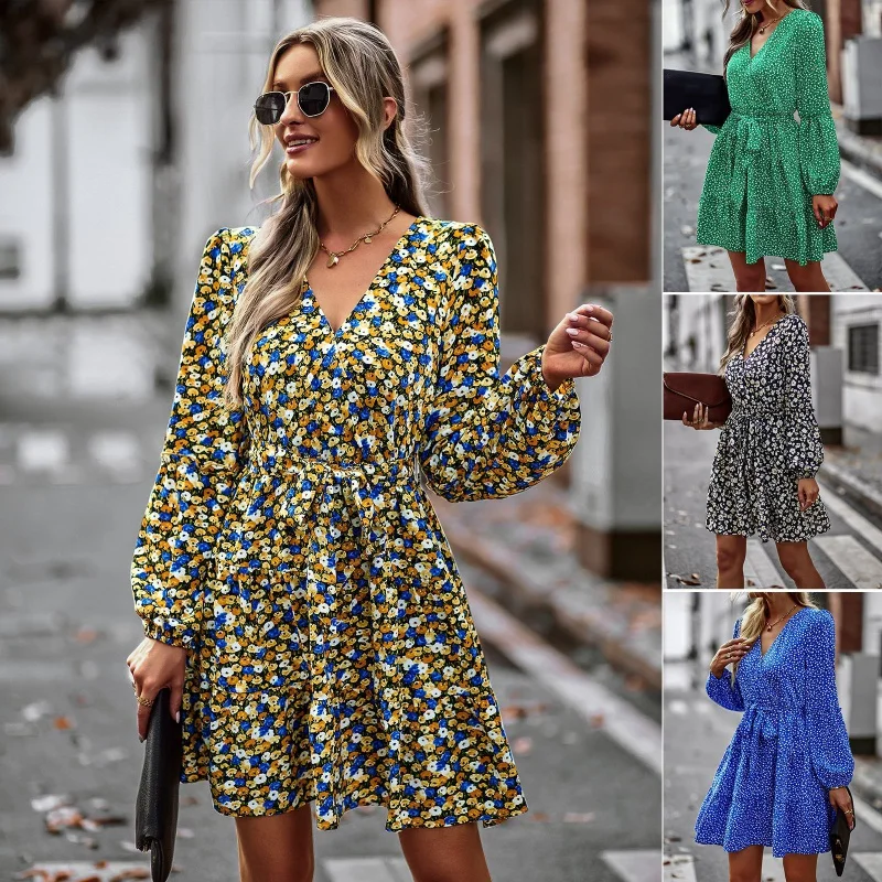 

DY-Design American Station Waist Slimming Temperament Dress Spring and Autumn New Four Seasons Printed Dress