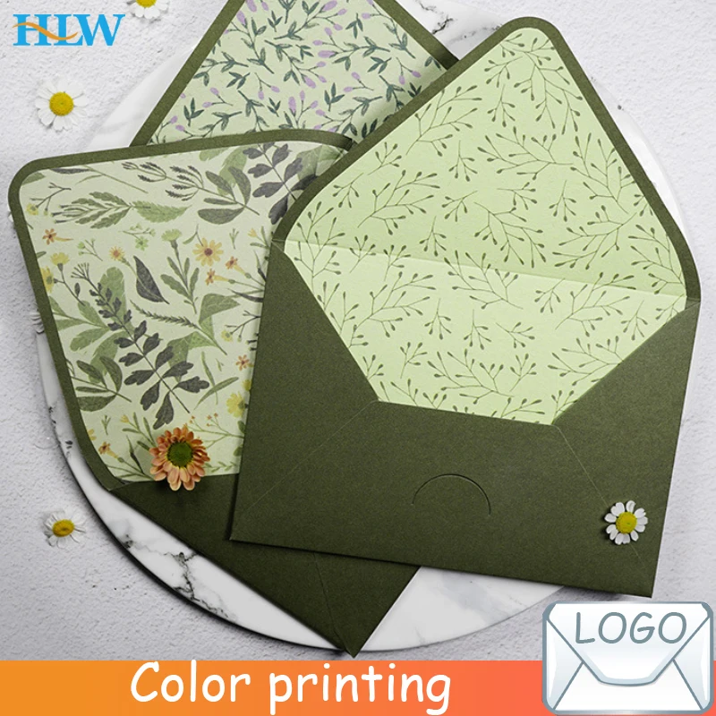 10pcs/lot Avocado Green Series Vintage Envelopes Wedding Invitations Printing Lining Envelopes Invitation Stationary