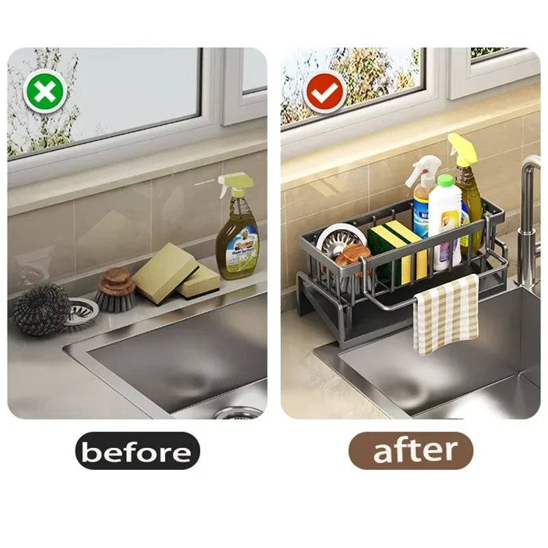Abtropfgestell aus ABS-Kunststoff, Abtropfgestell für Küchenspüle, Abtropfgestell für Lappen und Geschirr, Abtropfgestell mit schmaler Kante, praktische Ablage für den Haushalt_voghion.com
