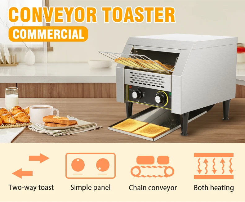 Description Picture 3 of itemProfessional Industrial Stainless Steel Toastor Manufacturer Bread/ Bun/ Burger Commercial Electric Conveyor Toasters