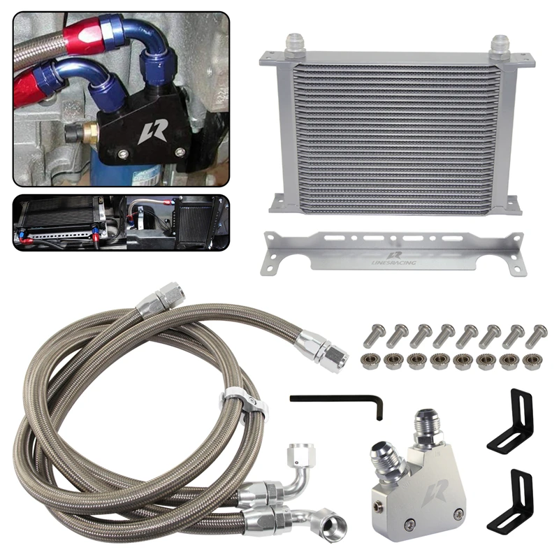 

Silver 28/30/34 Row Oil Cooler Kit for Corvette 97-04 C6 05-13 C7 14-19 Camaro Firebird 98-02 LS1 LS2 LS3 Cadillac CTS-V 04-06