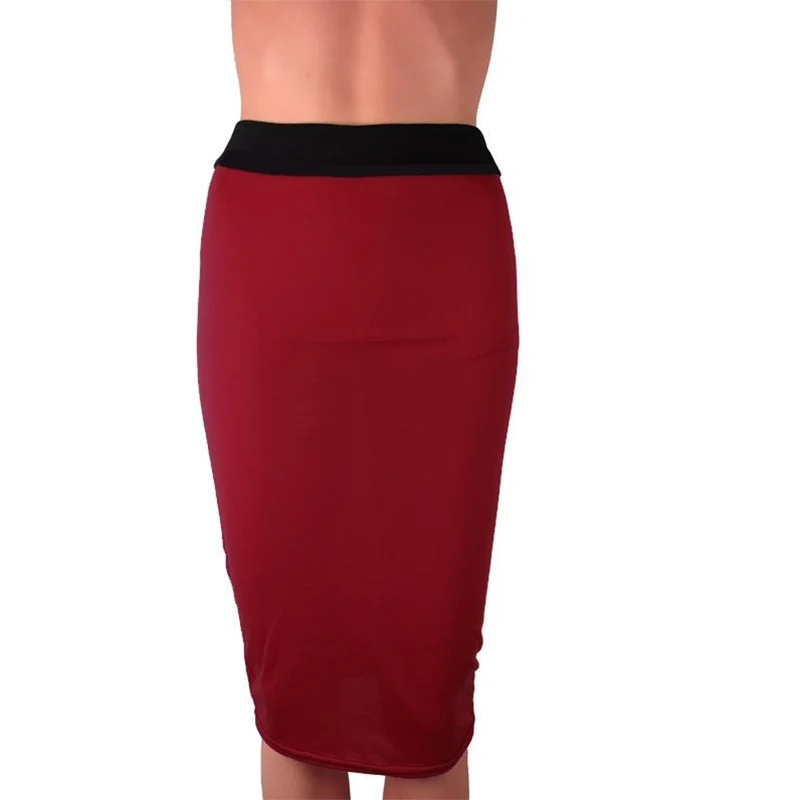 2022 Spring Long Straight Pencil Red Skirt Women Elastic Waist Korean Fashion Ladies Knee Length Work Bud Blue Gray Woman Skirts women s pu leather midi skirt lrregualer fold high waist slim side opening knee length office ladies fashion new 2023