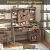 Farmhouse Vanity Desk with Mirror and Lights,41" Sliding Door Makeup Vanity with Charging Station,Large Vanity Table with Drawer 5