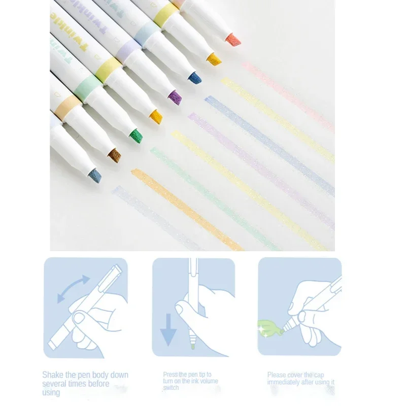 4 개/대 반짝임 컬러 형광펜 블링 블링 마커 더블 엔드 드로잉 펜 학생 학교 사무용품 편지지