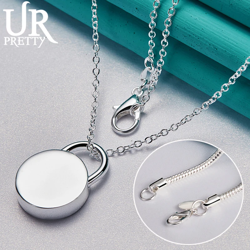 

URPRETTY 925 Sterling Silver Smooth Solid Round Pendant Necklace 16/18/20/22/24/26/28/30 Inch Chain For Woman Wedding Jewelry