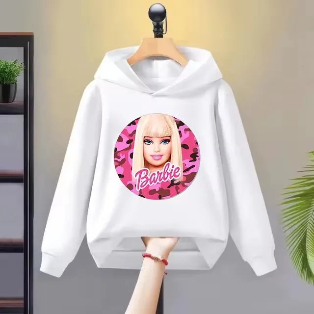 thumbnail image 1 of Sudadera con capucha de forro polar con estampado de dibujos animados de Barbie para niña, sudadera Kawaii de manga larga, ropa para bebé, primavera y otoño, 1 of 5