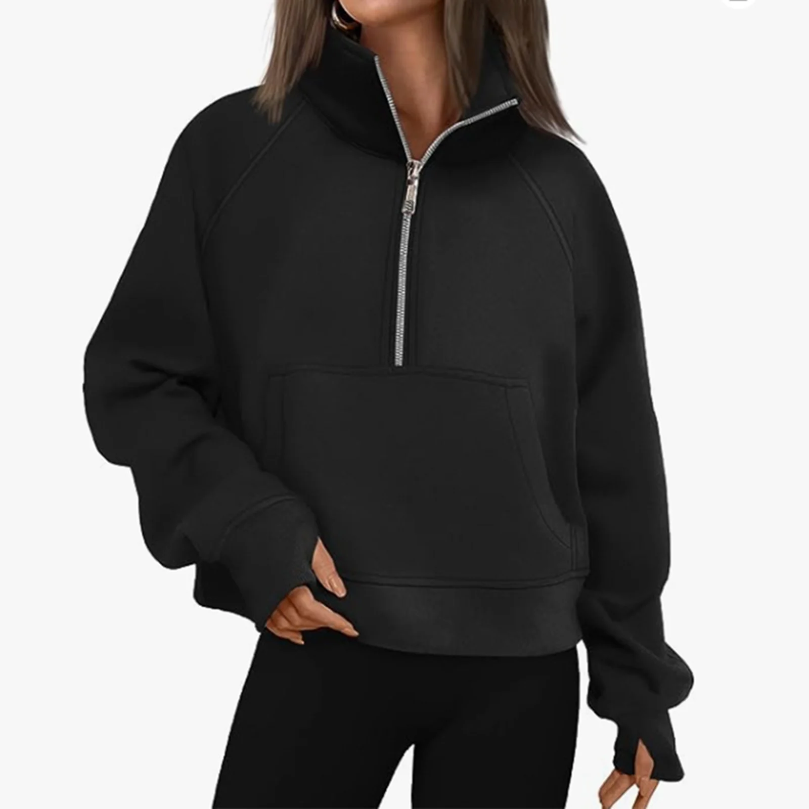 Fall Women's Pullover Sweatshirt Solid Female Raglan Long Sleeve Turtle Neck Half Zip-up Casual Tops Volleyball Jerseys
