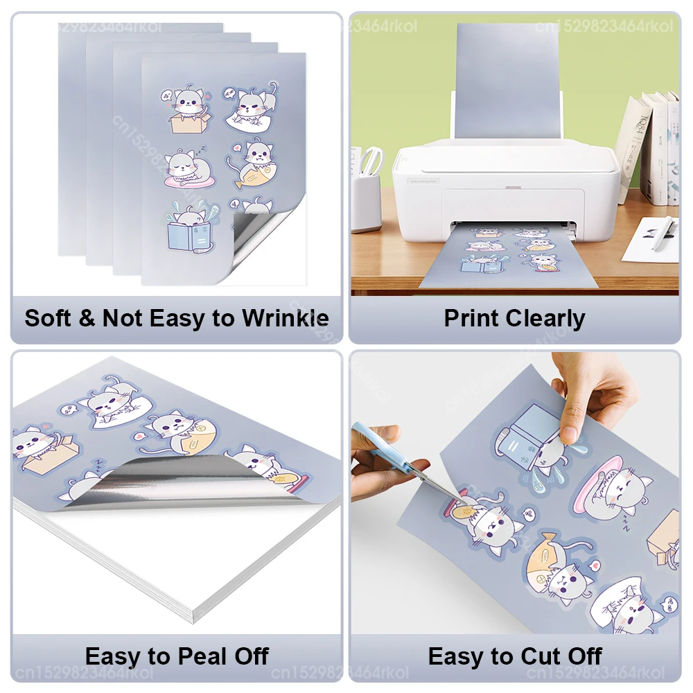 PEPRA Lot de 50 feuilles de papier autocollant mat pour imprimante A4 pour  photos, dessins, arts et travaux manuels – Papier autocollant pour  imprimante à jet d'encre et laser – Blanc 