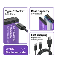 2-4Pcs LPE17 LP E17 LP-E17 Battery with Type-C Input for canon EOS RP 200 250D M3 M5 M6 750D 760D T6i T6s 800D 8000D Kiss X8i 2