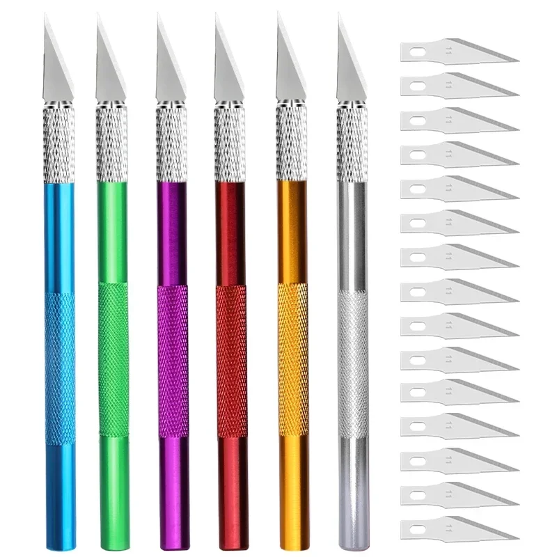 Cutter withMetal Handle 5pcs Blade Fniiva Engraving Craft Carving Sculpture Paper Non-Slip Knife DIY Repair Hand Leather Tools