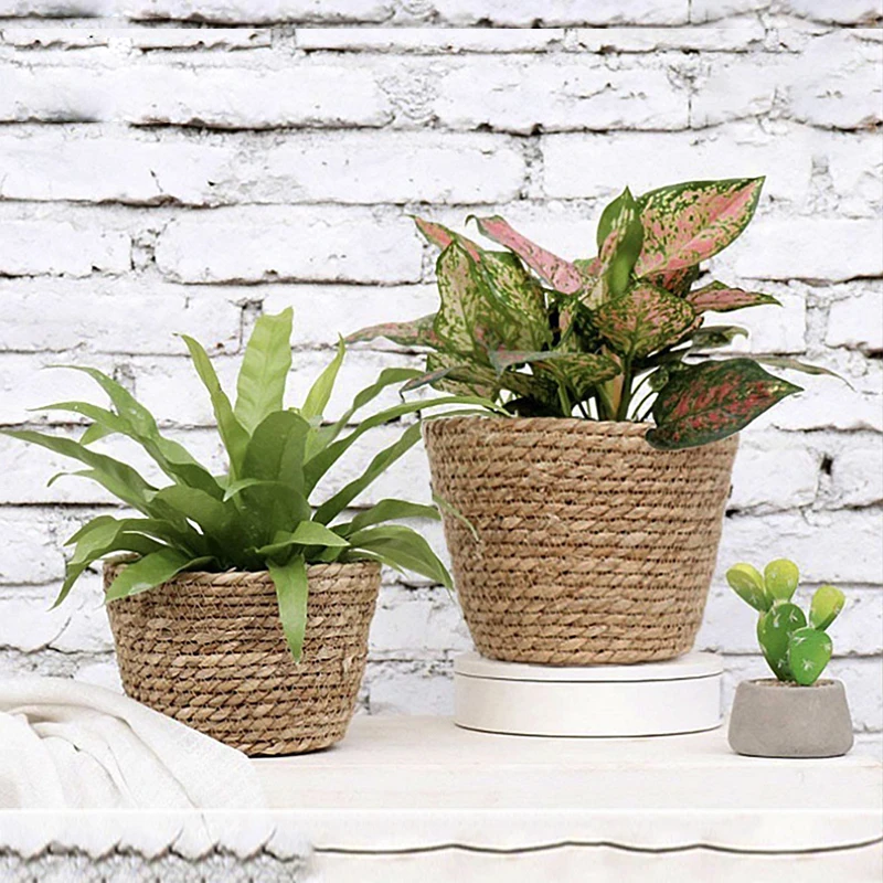 Straw Weaving Flower Plant Pot Basket Grass Planter Basket Indoor Outdoor Flower Pot Cover Containers for Plantable Decoration flower pot,storage basket,plant pot