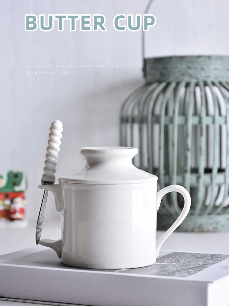 Description Picture 2 of itemCeramic French Butter Dish with Knife,Porcelain Cheese Fresh Keeper Crock with Water Line,Kitchen Accessories,Storage Organizer