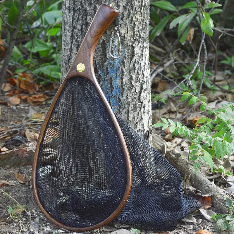 Fishing Net Fishing Landing Net Elm Handle Fly Fishing Hand Net Wooden for Stream Lures Outdoor