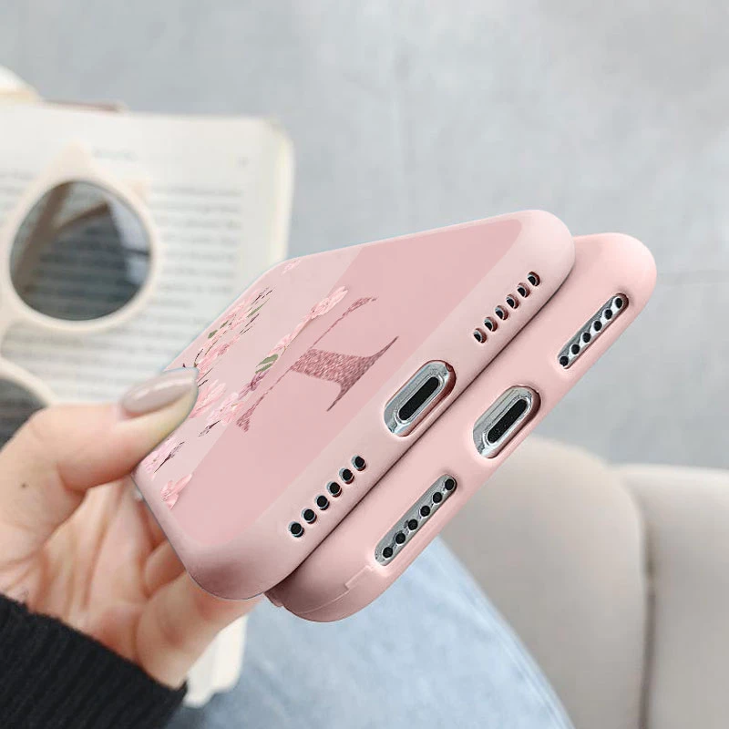 Retro Pink Flower Soft TPU Silicone Case - Initial Letter Design