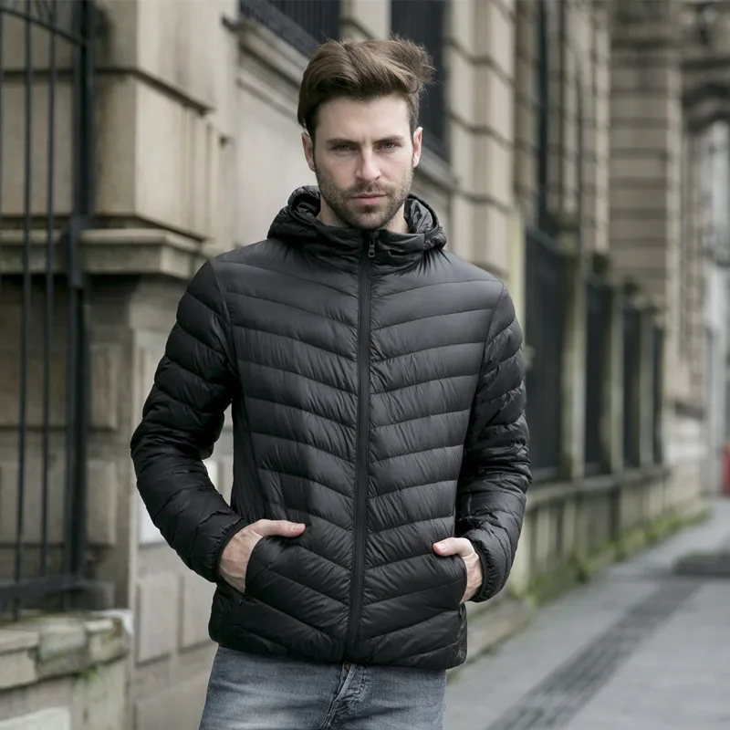 black puffer jacket New autumn winter ultra thin duck down men jacket plus size XXXL hooded jacket for men fashion mens Outerwear coat waterproof puffer jacket Down Jackets