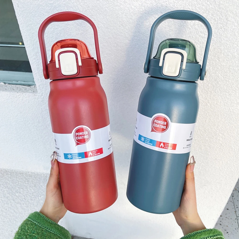 1.3L/1.7L Stainless Steel Thermos Bottle Large Capacity Kettle with Straw Handle Sports Water Bottle Portable Vacuum Flask sports bottle stainless steel water bottle