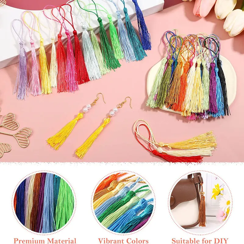 100Pcs Bookmark Tassels Silky Handmade Soft Craft Tassels with Loops for  DIY Crafts Jewelry Making Bookmarks