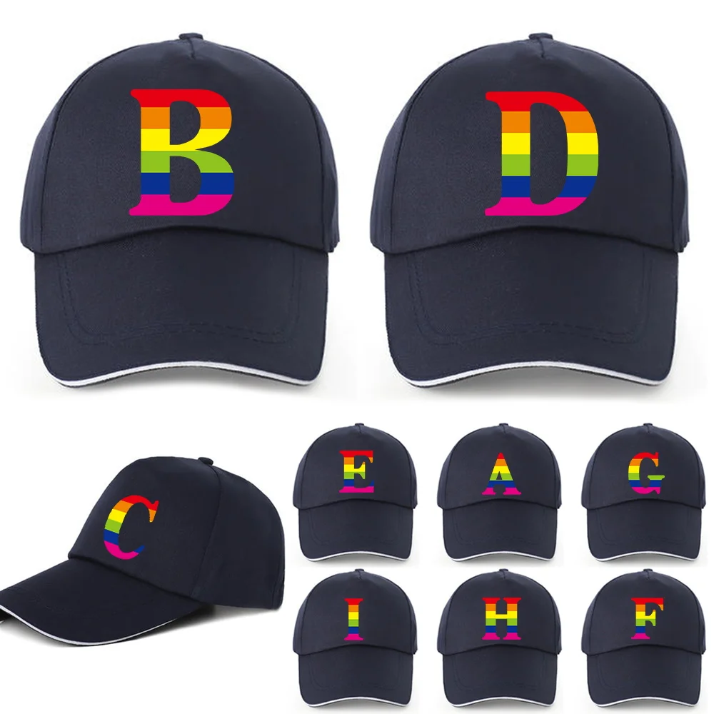 

Snapback Cap Sun Hat Casquette Hats Fitted Casual Dark Blue Dad Hats for Men Women Rainbow Letter Print Gorras Hip Hop Caps 2023