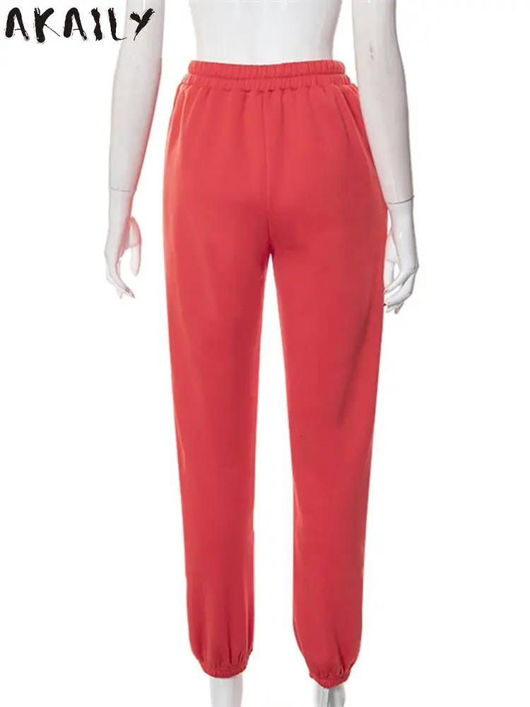 Akaily Fall Red Print Baggy Pants For Women 2022 Streetwear High Waist Graphic  Sweatpants Ladies Casual Loose Wide Leg Pants - Pants & Capris - AliExpress