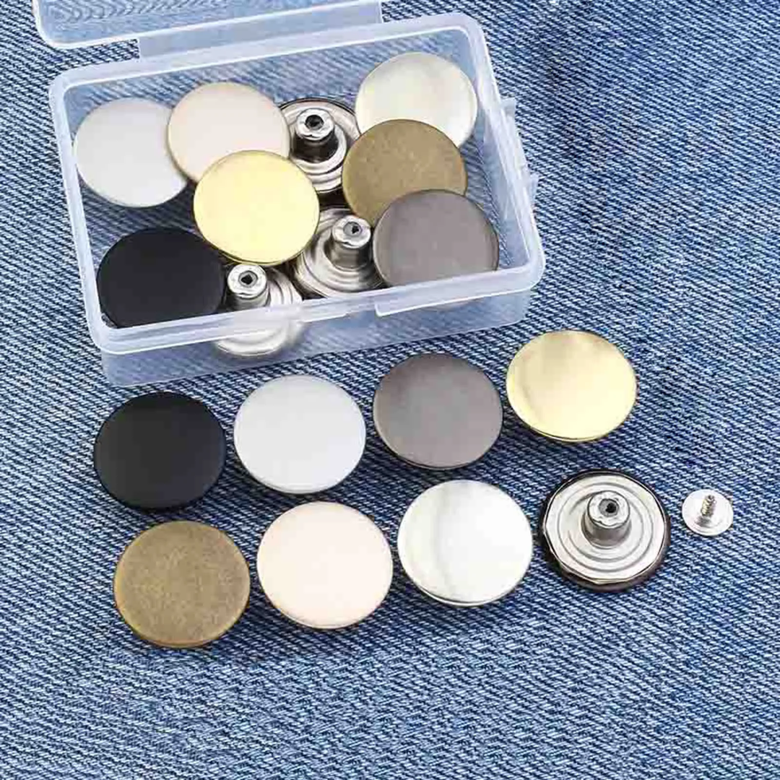 2PCs Vintage Multicolor Metal Detachable Instant Snap Tack Fastener Jeans Buttons Pant Waistband Extender Round Buttons Sewing