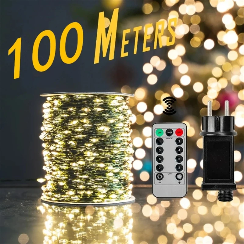 1000LED Fairy String Lights Christmas Garland Outdoor Decor Lights Waterproof with Remote for Tree Street Wedding Party