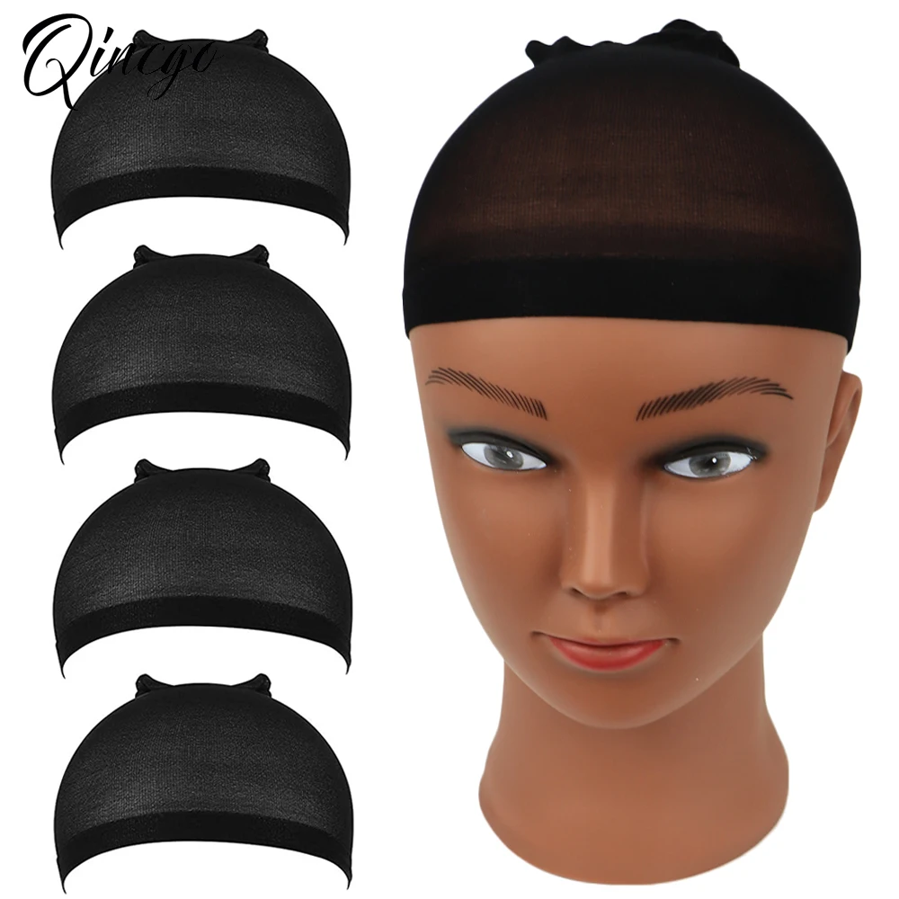 Wig Cap Hairnet 4Pcs Black Stocking Cap To Christmas Cosplay Wig Caps Stocking Elastic Liner Mesh For Making Wigs