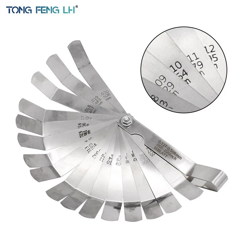 16 Stuks Voelermessen 0.127-0.508Mm Dikte Gebogen Roestvrijstalen Spleet Metrische Vulstof Voelschaar