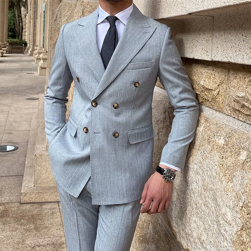 2046 Men's striped suit three-piece Korean version slim-fit business custom dress