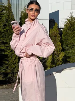 Women's Casual Two Piece Pants Set Loose Windbreaker Jacket Elastic Waist Wide Leg Pants Suits Tracksuit Loungewear Streetwear 1