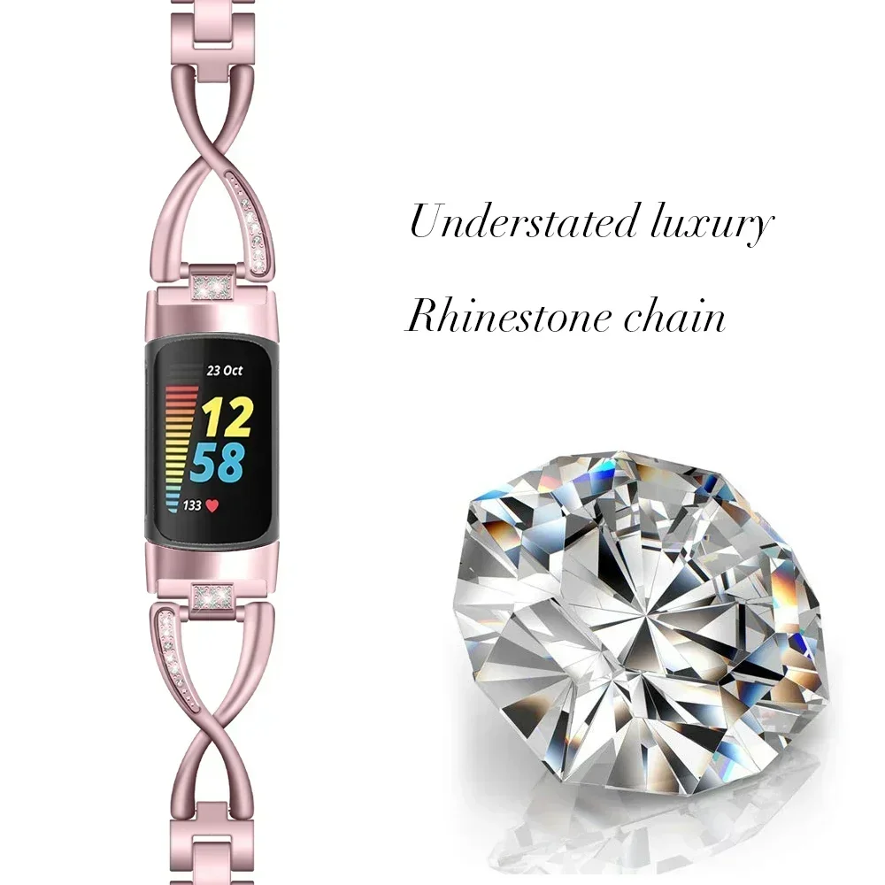 Elegant Diamond Zinc Alloy Wristband for Smart Watches - Premium Metal Strap Bracelet
