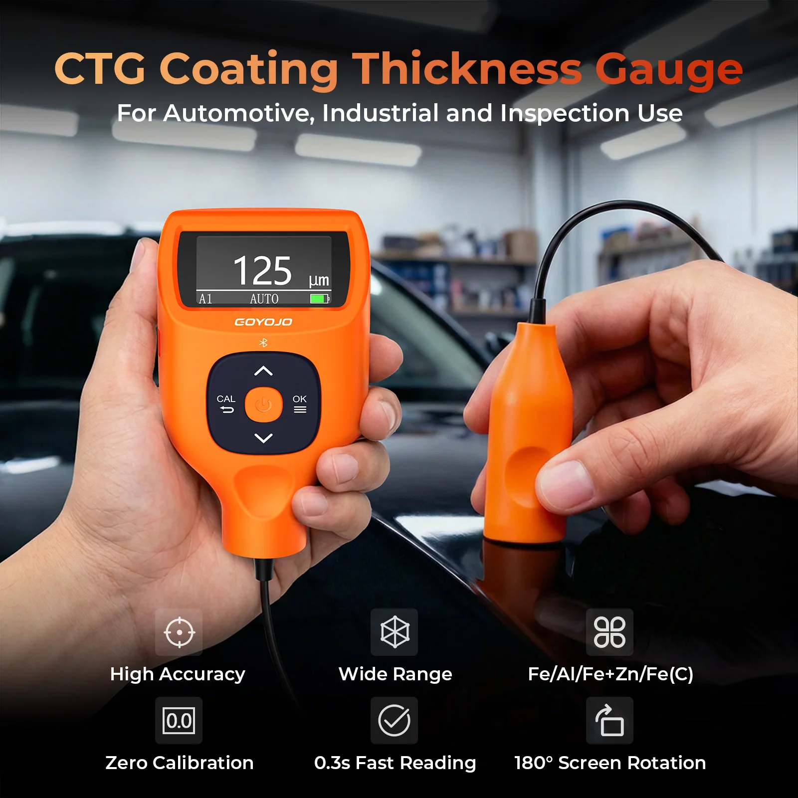 Digital Paint Thickness Gauge Built-in Bluetooth 0.0-9900μm Fe/Al/Zi Putty Car P