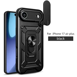 Military Grade Armor Case with Slide Camera Lens Protection and Metal Ring Bumpers - iPhone 17 Air (Black)
