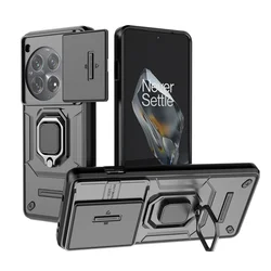Shockproof Armor Phone Case with Camera Protection and Ring Holder - Rugged Back Cover for OnePlus 12 (Black)
