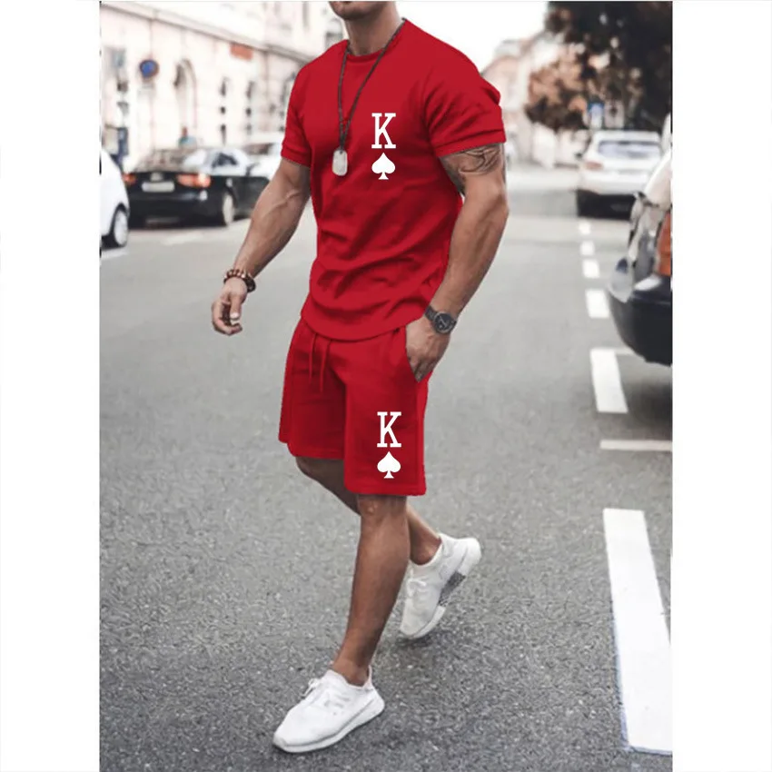 

Summer New Men's two-piece poker Pattern printed T-shirt+shorts set street Fashion Men's Casual set Men's sportswear 2024