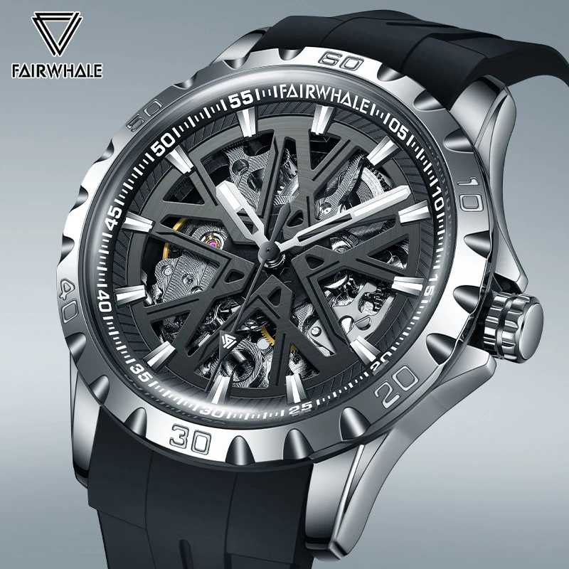 Fashion Men Automatic Watches Luxurious Brand Mark Fairwhal Rubber Strap Casual Men Mechanical Wristwatches Out Waterproof Clock