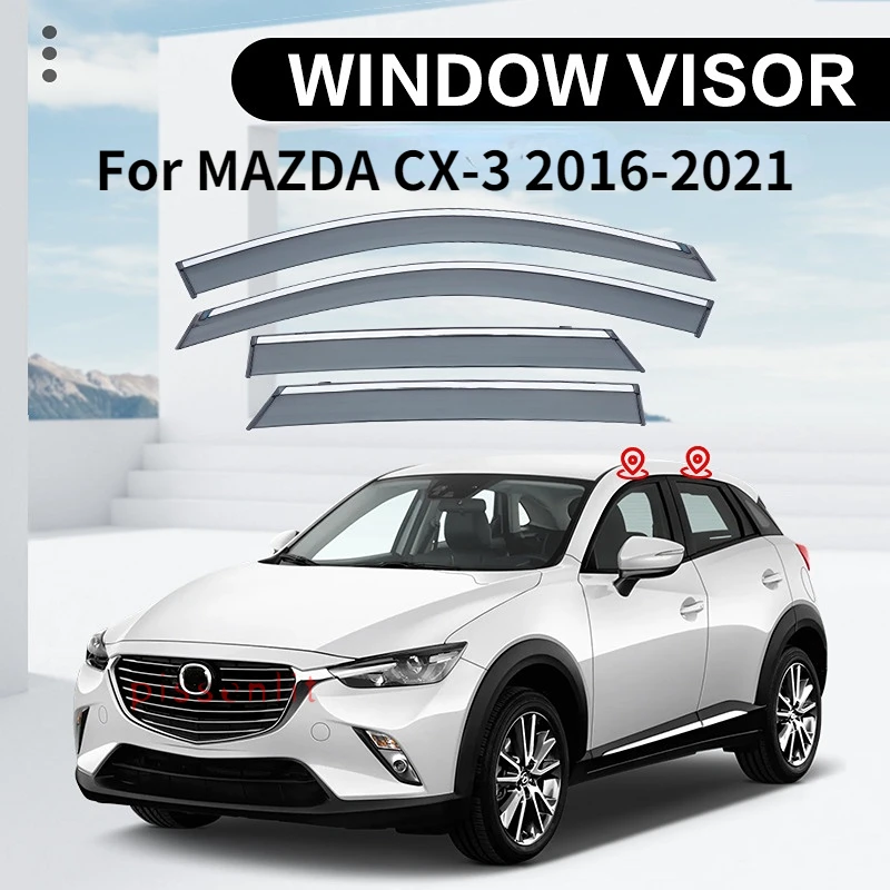 MAZDA CX-3-side Chrome Window Trim Accessories Ventvisor Bright Strip Wind Deflectors Door Visor Vent Shades