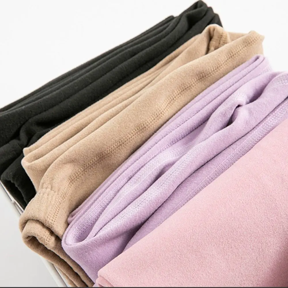 Soft German Fleece Solid Color O-Neck Pants Korean Style Sleepwear Elastic Underwear Long Johns Set Women Thermal Underwear