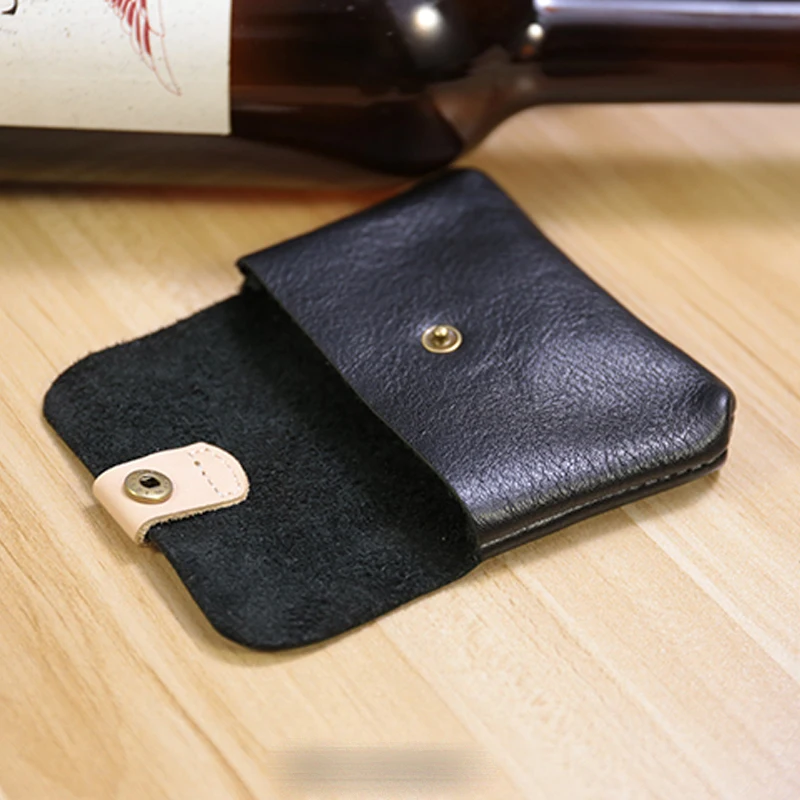 Handmade Mini Card Bag Cowhide Change Data Cable Earphone Storage Bag Purse Man Wallet for Coins Men Coin Euro Separate Pouch