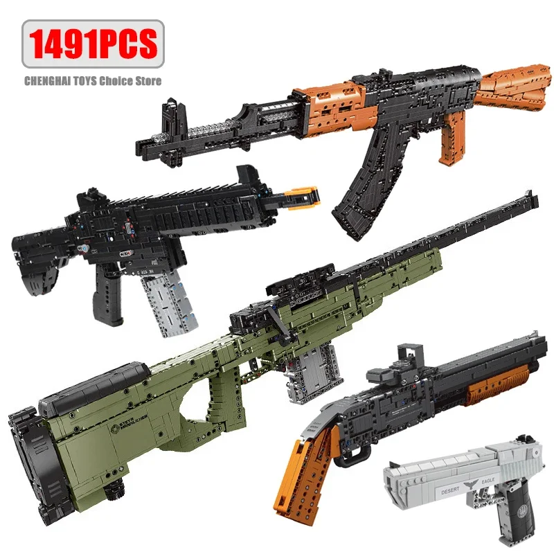 AK47 Rifle AWM Sniper Gun Assembled Building Blocks Military Model MOC Army Firearms Series Bricks Kid Toy Boy Gift for holiday